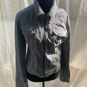 Norma Kamali Blue and White Striped Jean Jacket